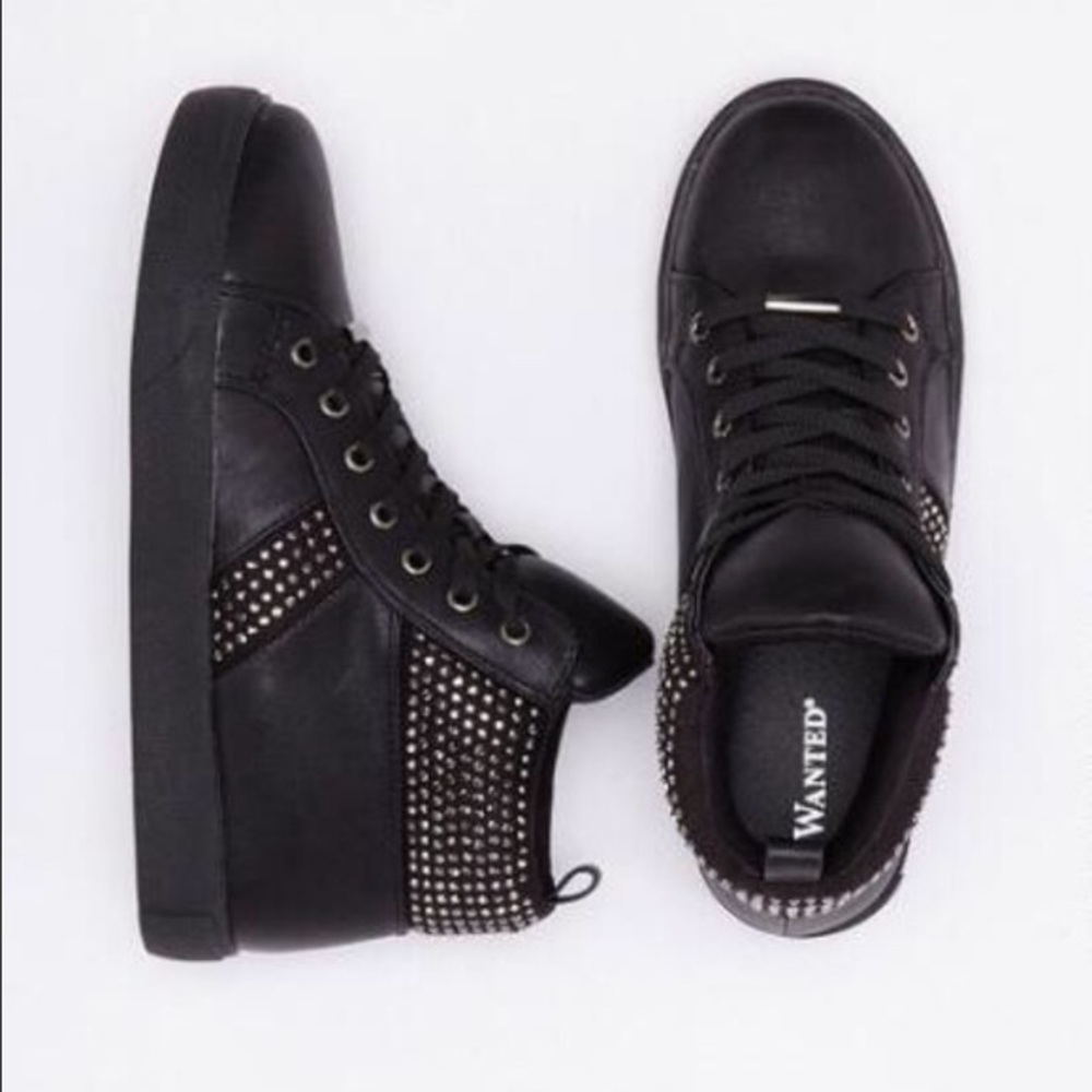 Faux Leather Bedazzled High Top Sneakers
